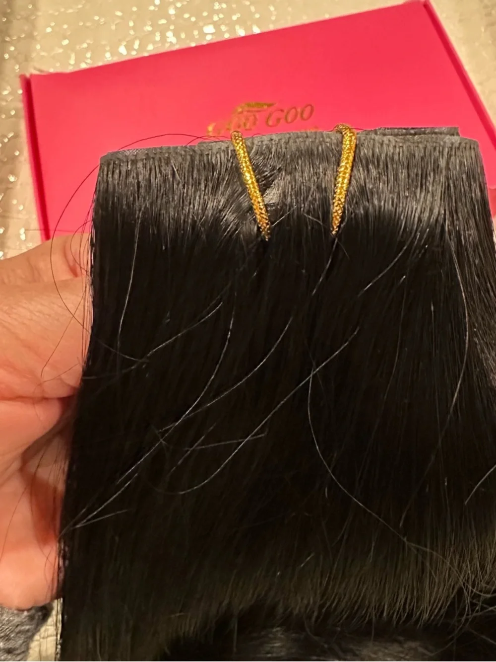 18” Jet Black Invisi Edge Clip in Human Hair Extensions 130g 7Pcs #TF9